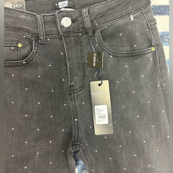 Bebe - NWT Straight Leg Denim with Rhinestons in Dark Grey - Picture 3 of 11